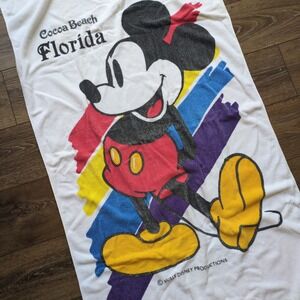 Vtg Disney Mickey Mouse Beach Towel Cocoa Beach Florida 28x52
